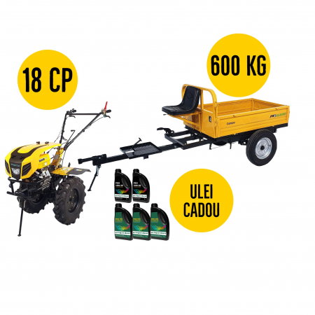 Motosape si motocultoare - Motocultor ProGARDEN Campo 1803, 18CP, 2+1, roti 6.00-12, benzina, euro5 + remorca ProGARDEN Campo RM600C 600kg, cadou ulei motor si transmisie