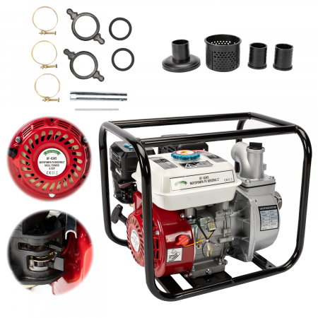 Motopompe - Motopompa Micul Fermier GF-0245, 5.4 CP, 196 CC, 4 timpi, 30 m3/h debit, 2" diametru racord, 23 m adancime refulare, 7 m adancime absorbtie, 3.6 l. benzina