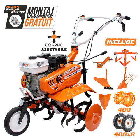 Motosape si motocultoare - Motosapa Ruris DAC 7000acc3 + roti cauciuc 4.00-8 + rarita+plug + adaptor + dispozitiv scos cartofi + roti metalice 400 + cultivator