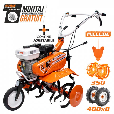 Motosape si motocultoare - Motosapa Ruris DAC 7000ACC1, 7 CP, 2+1 trepte, latime lucru 56-83 cm + roti cauciuc 4.00-8 + rarita ajustabila + roti metalice 350