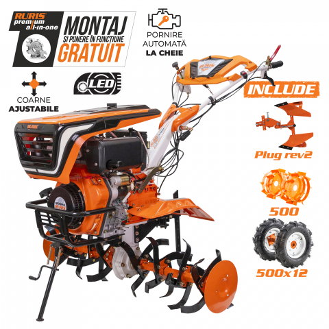 Motosape si motocultoare - Motosapatoare RURIS 1001KSD + roti cauciuc 5.00-12+plug reversibil rev2+roti metalice 500 11 CP