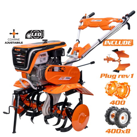 Motosape si motocultoare - Motosapa RURIS 701KS ACC 7 CP cu plug REV1, roti metalice 400 si roti 4.00-8