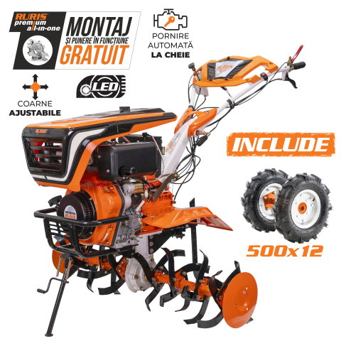 Motosape si motocultoare - Motosapa RURIS 1001KSD Start diesel 11 CP cu roti 5.00-12 incluse