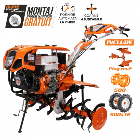Motosape si motocultoare - Motosapatoare RURIS 1300 KS + roti cauciuc 5.00-12+plug reversibil rev2+roti metalice 500 13 CP