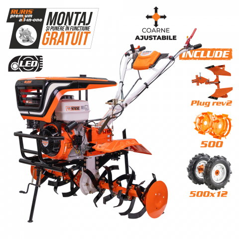 Motosape si motocultoare - Motosapatoare RURIS 913ACC + roti cauciuc 5.00-12+plug reversibil rev2+roti metalice 500