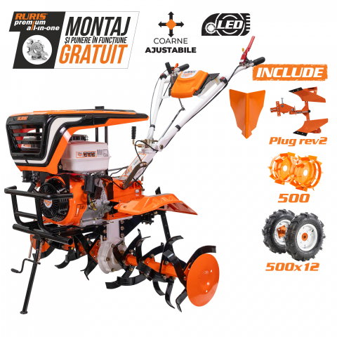 Motosape si motocultoare - Motosapatoare RURIS 915ACC + roti cauciuc 5.00-12 + rarita+plug reversibil rev2 + roti metalice 500 15 CP