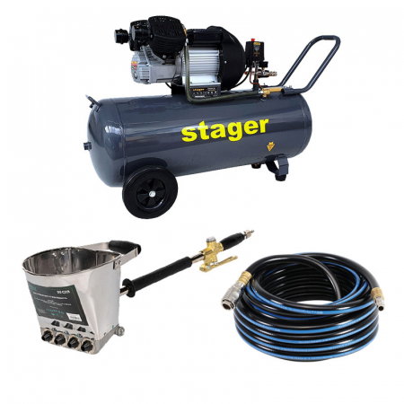 Pachet compresor Stager HM3100V 3CP, 100L,8 bar cu masina de tencuit pereti Detoolz si furtun 20 m [0]