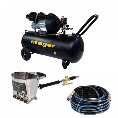 Pachet compresor Stager HM3100V 3CP, 100L,10 bar cu masina de tencuit pereti Detoolz DZ-C223si furtun 10 m - RESIGILAT [0]