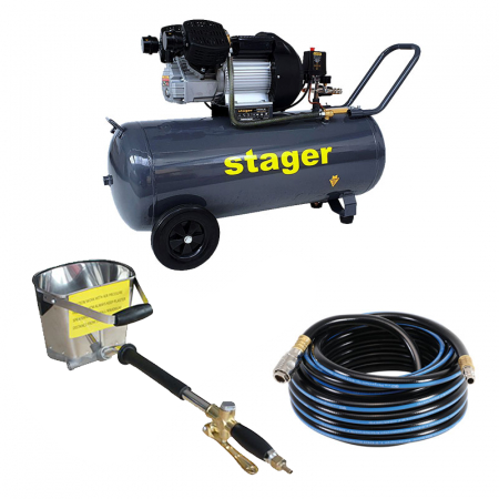 Pachet compresor Stager HM3100V 3CP, 100L,8 bar cu masina de tencuit pereti Detoolz si furtun 10 m inclus [0]
