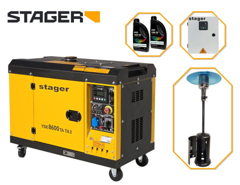 Generatoare insonorizate - Pachet Generator insonorizat Stager YDE8600TA-TA3 V2, 7.5kVA, DualPower + Automatizare trifazata YA40063F12STA, 63A + Zobo H1207G Incalzitor terasa pe gaz 12.5kW + 2L ulei