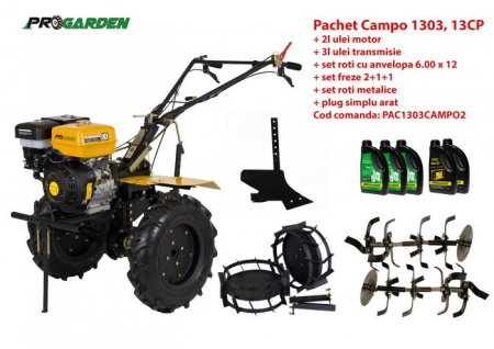 Motosape si motocultoare - Pachet motocultor Campo 1303, benzina, 13CP, 2+1 trepte, accesorii, ulei motor si transmisie incluse