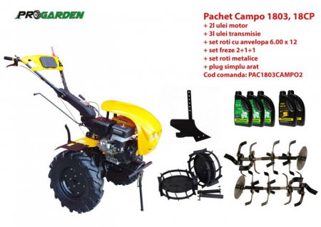 Motosape si motocultoare - Pachet motocultor Campo 1803, benzina, EURO5, 18CP, 2+1 trepte, accesorii, ulei motor si transmisie incluse