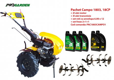 Motosape si motocultoare - Pachet motocultor Progarden HS1100-18 Campo 1803, benzina, EURO5, 18CP, 2+1 trepte, ulei motor si transmisie incluse
