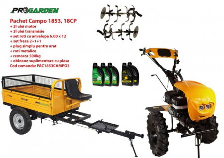 Motosape si motocultoare - Pachet motocultor Campo 1853, benzina, EURO5, 18CP, 2+1 trepte, remorca 500kg, ulei motor si transmisie incluse