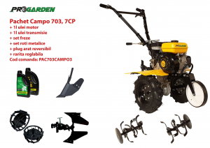 Motosape si motocultoare - Pachet motocultor Campo 703, benzina, 7CP, 2+1 trepte, 2+1 freze, accesorii, ulei motor si transmisie incluse