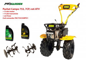 Motosape si motocultoare - Pachet motocultor Campo 753, benzina, 7CP, 2+1 trepte, roti ATV, ulei motor si transmisie incluse
