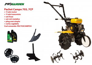 Motosape si motocultoare - Pachet motocultor Campo 703, benzina, 7CP, 2+1 trepte, 2+1 freze, accesorii, ulei motor si transmisie incluse
