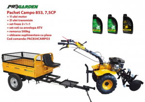 Motosape si motocultoare - Pachet motocultor Campo 854, benzina, 7.5CP, 2+1 trepte, roti atv, manicot rulment, remorca 500kg, ulei motor si transmisie incluse