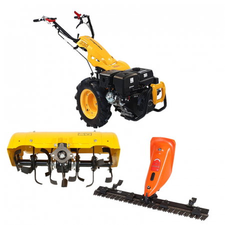 Motosape si motocultoare - Pachet motocultor multifunctional Progarden U14E 14 CP 3+2 viteze benzina cu diferential si pornire electrica + freza tractata 90 cm reglabila + bara de cosire 120 cm cu masa dubla