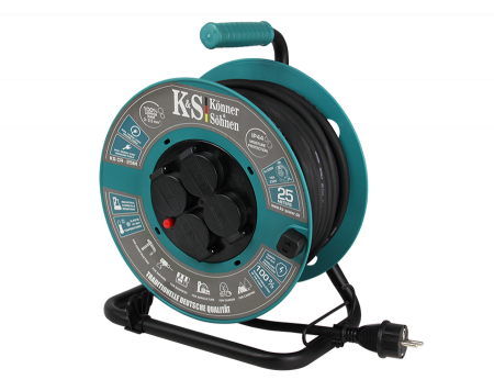 Prelungitor cu tambur KS CR-25M Konner & Sohnen, 3600 W, 25 metri, stecher 1 x 16А / 230V, prize 4 x 16А / 230V, cablu 3*2.5 mm din cupru, tambur din plastic [7]