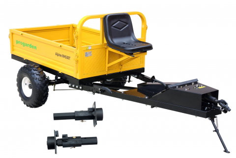 Accesorii utilaje agricole - ProGARDEN Pachet Alpine RM500T Remorca cu tractiune 500kg, 1 osie, prindere bolt pentru motocultor, roti 19x7-8 si set manicoti Adaptiv 3 in 1 S