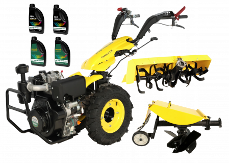 Motosape si motocultoare - ProGARDEN Campo U12E motocultor multifunctional 12CP, diesel, pornire electrica, 3+2 viteze, reductor cu freza tractata 90 cm si plug rotativ BT-R30 + CADOU ulei motor si transmisie