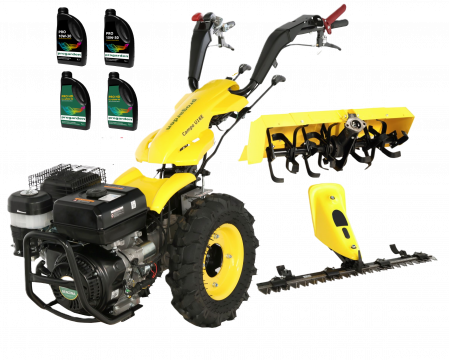 Motosape si motocultoare - ProGARDEN Campo U16E motocultor multifunctional 14CP, benzina, EU V, pornire electrica, 3+2 viteze, reductor cu freza tractata 90 cm si bara cosire cu masa dubla 120 cm + ulei motor si transmisie