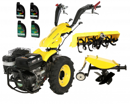 Motosape si motocultoare - ProGARDEN Campo U16E motocultor multifunctional 14CP, benzina, EU V, pornire electrica, 3+2 viteze, reductor cu freza tractata 90 cm si plug rotativ + ulei motor si transmisie CADOU