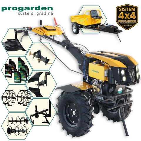 Motosape si motocultoare - ProGARDEN Pachet Campo 1273 Alpine V2, Motocultor 12CP + PRS20-45 Prasitoare + Remorca RM500T+ Plug bilonat/rarita + Plug reversibil + Adaptor + 2 Roti metalice 540x170 + 6 L ulei