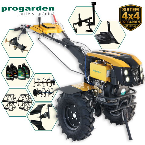 Motosape si motocultoare - ProGARDEN Pachet Campo 1273 Alpine V2, Motocultor 12CP + PRS20-45 Prasitoare+Plug bilonat/rarita +PR2B-31 Plug reversibil+Adaptor + 2 Roti metalice 540x170 + 4 L Ulei