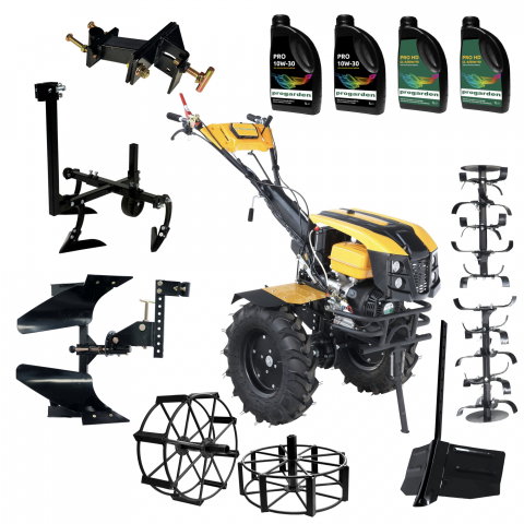 Motosape si motocultoare - ProGARDEN Pachet Campo 1873 Alpine V2 Motocultor 18CP + Plug bilonat + Plug reversibil + Prasitoare + Adaptor + 2 roti metalice 540x170 + 4L Ulei