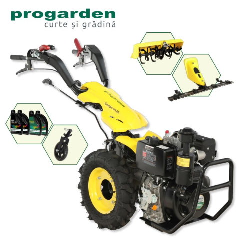 Motosape si motocultoare - ProGARDEN Pachet Campo U12E Motocultor 12CP + BC120M Bara cosire 120cm + Roata sustinere + FT90 Freza tractata 90cm + 4L Ulei
