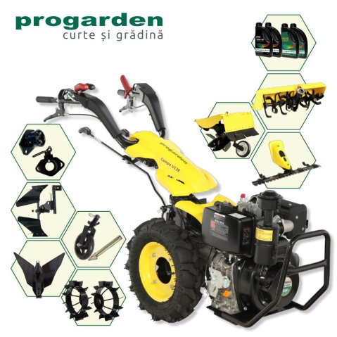 Motosape si motocultoare - ProGARDEN Pachet Campo U12E Motocultor 12CP + BC120M Bara cosire + 3xPlug + FT90 Freza tractata + 2xRoti metalice RM47 + 2xCuple + 4L Ulei