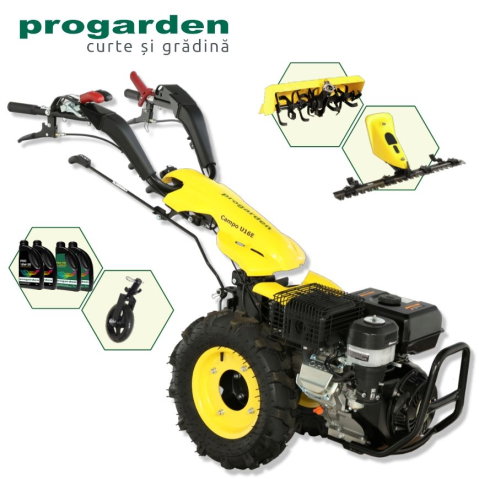 Motosape si motocultoare - ProGARDEN Pachet Campo U16E Motocultor 14CP + Bara cosire BC120M + Roata sustinere + Freza tractata FT90 + 4L Ulei