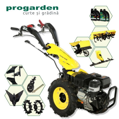 Motosape si motocultoare - ProGARDEN Pachet Campo U16E Motocultor 14CP + BC120M Bara cosire + 3xPlug + FT90 Freza tractata + 2xRoti metalice RM47 + 4L Ulei