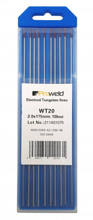 Electrozi si sarma pentru sudura - ProWELD WT20 Electrozi tungsten rosu, 2.0x150mm, 10buc