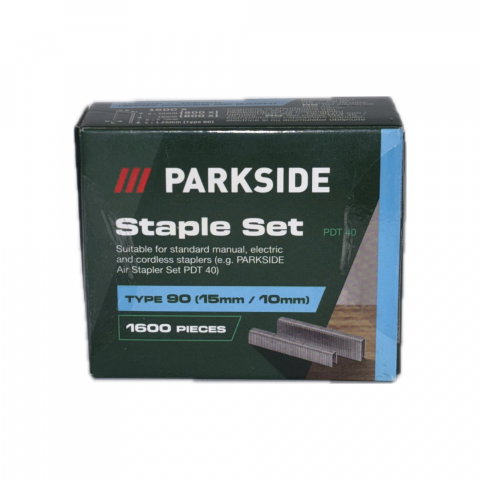 Accesorii compresoare - Set Capse 15m/10mm Parkside PDT 40 – 1600 Bucăți, Compatibil cu Capsatoarele Manuale și Pneumatice