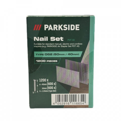 Accesorii compresoare - Set Cuie 40mm/50mm Parkside PDT 40 – 1200 Bucăți, Compatibil cu Capsatoarele Manuale și Pneumatice