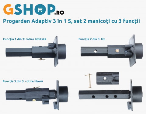 Accesorii utilaje agricole - Progarden Adaptiv 3 în 1 S Set 2 manicoți cu 3 funcții rotire limitată / fix / rotire liberă, hexagon 23mm, rulment, pentru motocultivatoare cu remorcă cu tracțiune