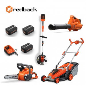 Curte, gradina, microferme - Set Redback masina de tuns gazon E137C + trimer E312D + motoferastrau 14" E214C + suflanta E435C + 3 ac EP20 + inc. EC50 5A