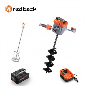 Motoburghie si masini sa sapat santuri - Set Redback motor burghiu E808T + paleta E805C 120mm + burghiu E806C 150x800mm + acumulator Li-Ion EP20 2Ah + incarcator EC20 2A