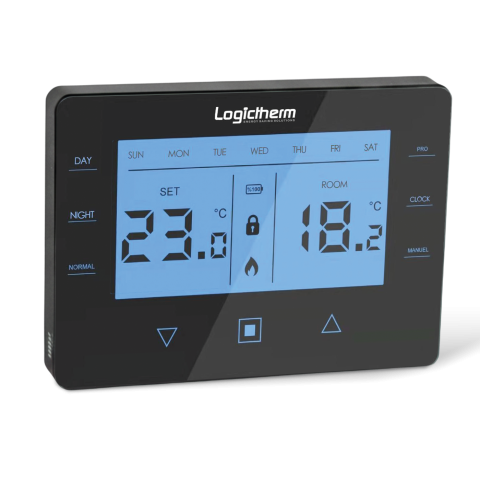 Termostate de ambient - Termostat Logictherm C40 Black WAT1473, negru, cu receptor wireless si suport de perete