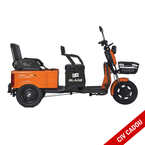 Tricicluri electrice - Triciclu electric 2 in 1 BLADE DUO MAX 11, 1200W, Portocaliu/Negru, 2 locuri + bena cargo, autonomie pana la 50 km, CIV inclus