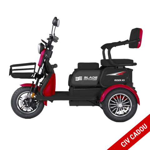Tricicluri electrice - Triciclu electric BLADE VIVA 14  Rosu-Negru, 25 km/h,  1200W, autonomie pana la 50 km, CIV inclus