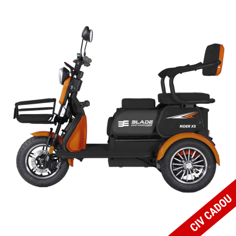 Tricicluri electrice - Triciclu electric persoane BLADE VIVA 14, 1200W, Portocaliu/Negru, autonomie pana la 50 km, CIV inclus
