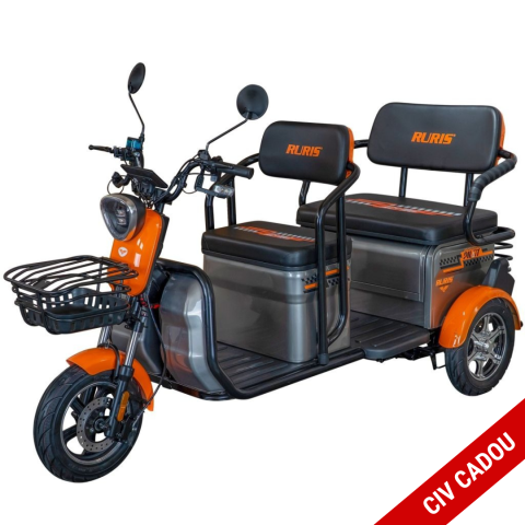 Tricicluri electrice - Triciclu electric RURIS Pilot 3040G GRI, 25 km/h, 2 locuri, 2000W, autonomie pana la 50 km, CIV inclus