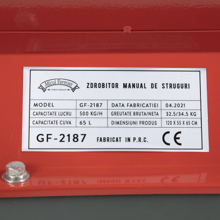Zdrobitor desciorchinator manual de struguri Micul Fermier GF-2187 DG04C, cuva 65 L [3]