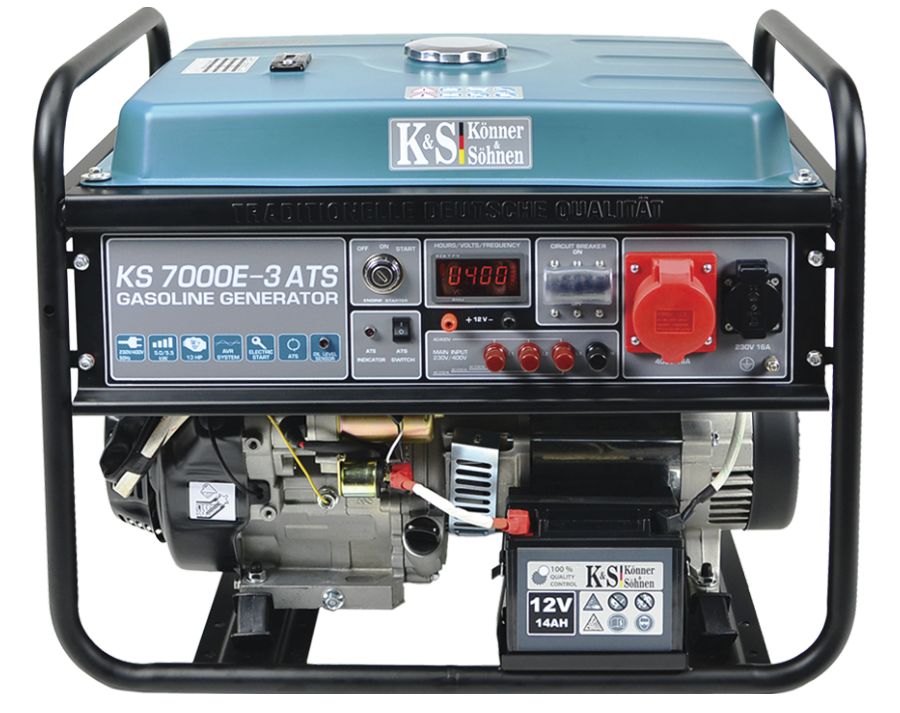 Generator de curent pe benzina Konner Sohnen KS 7000E-3 ATS, 5.5 kW, benzina, 13 CP, trifazat, AVR, bobinaj cupru, pornire electrica, automatizare