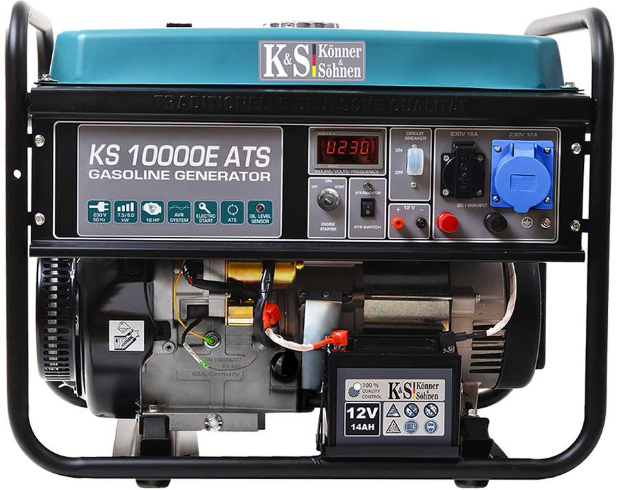 Generator de curent pe benzina Konner Sohnen KS 10000E ATS, 8.0 kW, benzina, 18 CP, monofazat, AVR, bobinaj cupru, pornire electrica, automatizare