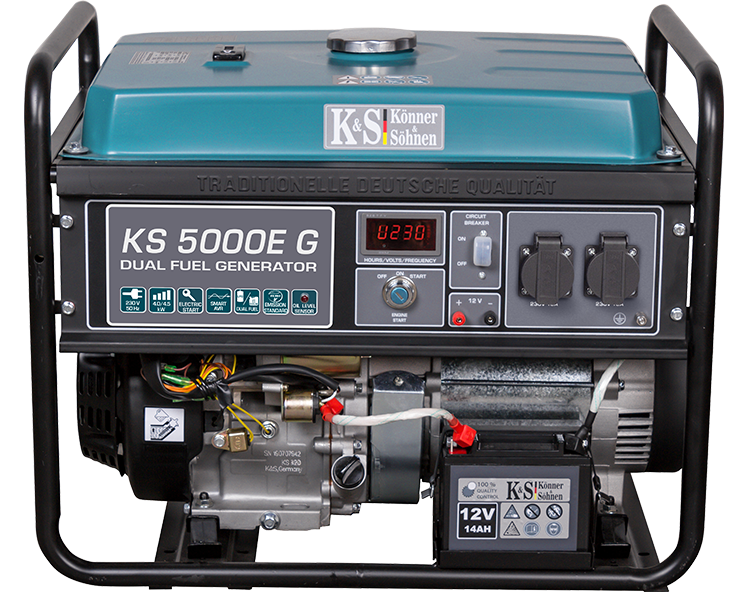 Generator de curent pe gaz benzina Konner Sohnen KS 5000E G, 4.5 kW, benzina GPL, 13 CP, monofazat, AVR, bobinaj cupru, pornire electrica